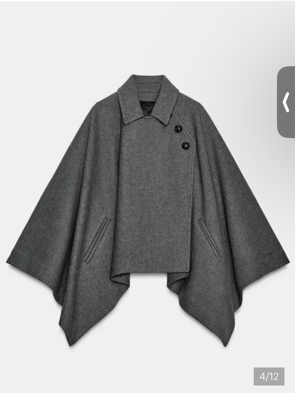 Zara Dark Gray Wool Cape Coat